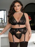Büyük Beden Siyah Dantel Jartiyer Takımı – Korse Etkili, Ayarlanabilir Askılı Real Passione J-93 Siyah detay görünüm