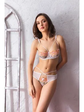 Gallipoli Çiçekli Transparan Straplez Sütyen Ve String Takim Ekru Gallipoli 32052