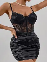 Dantel Detaylı Siyah Mini Elbise Ruselin 5149 Siyah görsel 4