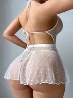 Dantelli Transparan ve Şık Tasarım Tanga Hediyeli Fantezi Gecelik Ruselin 2207 Beyaz detay görünüm