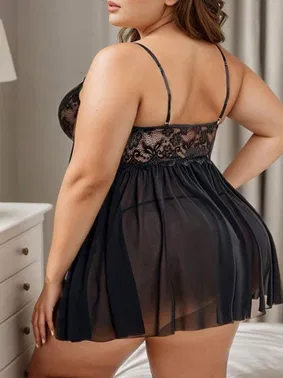 Nathalie Dantelli Tül Bralet Siyah Seksi Büyük Beden Fantazi Gecelik Nathalie NTH04 - Alternatif Görünüm