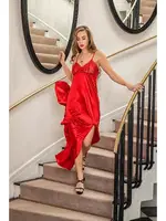 Dantelli Uzun Yirtmaçli Saten Gecelik Elbise String Takim Kirmizi Gallipoli 31512 Kırmızı detay görünüm