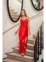 Dantelli Uzun Yirtmaçli Saten Gecelik Elbise String Takim Kirmizi Gallipoli 31512 Kırmızı farklı açı