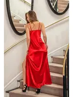 Dantelli Uzun Yirtmaçli Saten Gecelik Elbise String Takim Kirmizi Gallipoli 31512 Kırmızı görsel 4