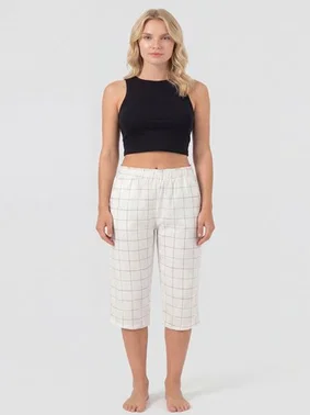 Türen Ekoseli Dokuma Tek Alt Kapri Türen 3617/Ekru - Alternatif Görünüm