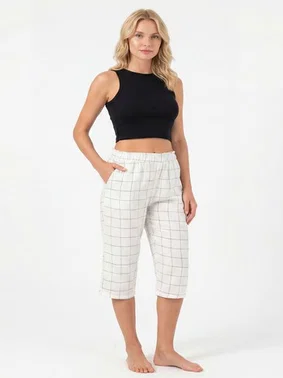 Türen Ekoseli Dokuma Tek Alt Kapri Türen 3617/Ekru