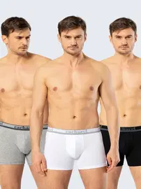 Cacharel Erkek Uzun Paçali 3lü Boxer Cacharel 1338/Beyaz-Siyah-Gri
