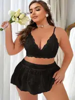 Etekli Büyük Beden Seksi Siyah Dantelli Sütyen Takım Real Passione 75005 Siyah