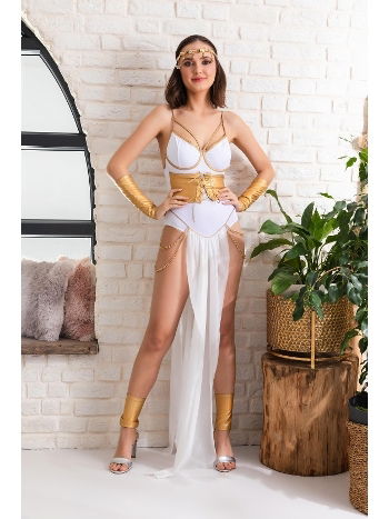 Fantezi Altin Varakli Dansöz Kostümü Beyaz Gallipoli 6680