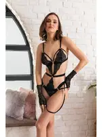 Fantezi Dantel Badi Eldiven Takim Siyah Gallipoli 6658 Siyah detay görünüm