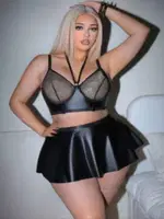 Fantezi File Göğüs Detaylı Büyük Beden Lame Gecelik Real Passione 40025 Siyah detay görünüm