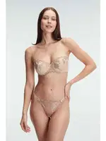 Fantezi Straplez Çiçek Desenli Destekli Balenli Kaplı Dantel Detaylı Sütyen String Takım İç Çamaşırı Takımı Anıl 4835 Koyu Ten