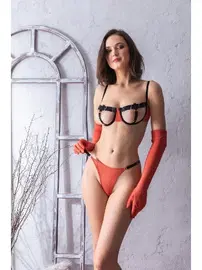 Gallipoli Fantezi Sütyen, String Ve Eldiven Takim Nar Çiçeği Gallipoli 6662