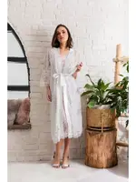 Gelin Set Transparan Midi Boy Kuşakli Sabahlik Ekru Gallipoli 12176 Ekru