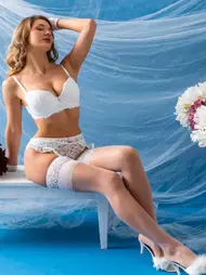 Gallipoli Hafif Destekli Sütyen String Jartiyer Eldiven Çorap Takım Ekru Gallipoli 32322