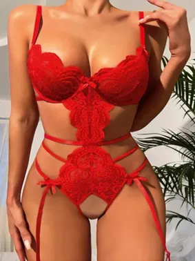 Ruselin Halter Kırmızı Özel Bölgesi Açık Seksi Jartiyer Takım Ruselin 2256 - Alternatif Görünüm