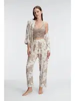 İp Askılı V Yaka KADIN Çiçek Desenli Yazlık Dokuma Dantel Detaylı Pijama Takımı Sabahlık Anıl 5830 Vizon