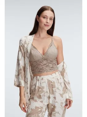 Anıl İp Askılı V Yaka KADIN Çiçek Desenli Yazlık Dokuma Dantel Detaylı Pijama Takımı Sabahlık Anıl 5830 - Alternatif Görünüm