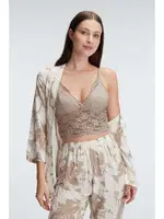 İp Askılı V Yaka KADIN Çiçek Desenli Yazlık Dokuma Dantel Detaylı Pijama Takımı Sabahlık Anıl 5830 Vizon detay görünüm