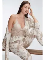 İp Askılı V Yaka KADIN Çiçek Desenli Yazlık Dokuma Dantel Detaylı Pijama Takımı Sabahlık Anıl 5830 Vizon görsel 4