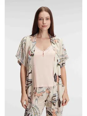 Anıl İp Askılı V Yaka KADIN Viskon Çiçek Desenli Yazlık Dantel Detaylı Pijama Takımı Sabahlık Anıl 5840 - Alternatif Görünüm