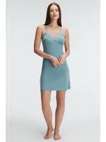 İp Askılı V Yaka Kadın Viskon Çiçek Desenli Yazlık Mini Dantel Detaylı Gecelik Sabahlık Anıl 5692 Mavi farklı açı