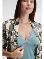 İp Askılı V Yaka Kadın Viskon Çiçek Desenli Yazlık Mini Dantel Detaylı Gecelik Sabahlık Anıl 5692 Mavi görsel 4