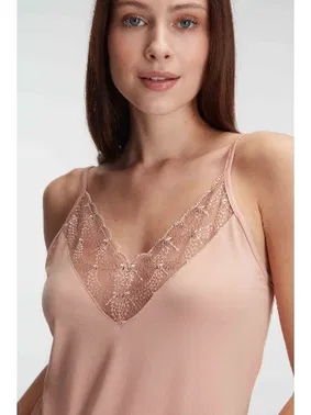 Anıl İp Askılı V Yaka Kadın Viskon Çizgili Desenli Yazlık Örme Pijama Takımı Sabahlık Anıl 5821 - Alternatif Görünüm