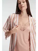 İp Askılı V Yaka Kadın Viskon Çizgili Desenli Yazlık Örme Pijama Takımı Sabahlık Anıl 5821 Kahve farklı açı