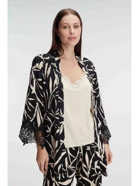 Anıl İp Askılı V Yaka Kadın Viskon Tropikal Yazlık Örme Dantel Detaylı Pijama Takımı Sabahlık Anıl 5823 - Alternatif Görünüm