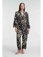 İp Askılı V Yaka Kadın Viskon Tropikal Yazlık Örme Dantel Detaylı Pijama Takımı Sabahlık Anıl 5823 Siyah farklı açı