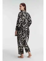 İp Askılı V Yaka Kadın Viskon Tropikal Yazlık Örme Dantel Detaylı Pijama Takımı Sabahlık Anıl 5823 Siyah görsel 4