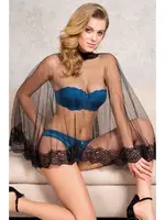 Kadın Balenli Destekli Dolgulu Askısız Straplez Çıkabilen Tül Pelerin Taşlı Dantelli Sütyen ve Slip Takım Anıl 4694 Okyanus görsel 4