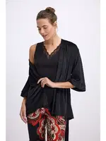 Kadın Desenli Pantolonlu 3’lü Set – Sabahlık, Dantel Detaylı Atlet ve Pantolon Takımı Anıl 11546 Siyah farklı açı