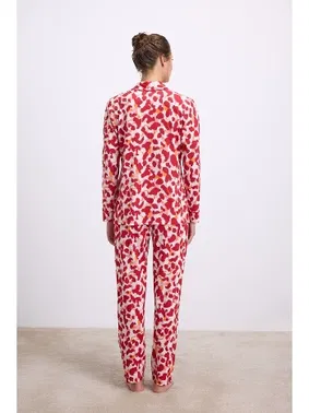 Anıl Kadın Desenli Uzun Kollu Gömlek Yaka Pijama Takımı Nefes Alabilir Yumuşak Kumaş (Jersey) Anıl 11564 - Alternatif Görünüm