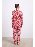 Kadın Desenli Uzun Kollu Gömlek Yaka Pijama Takımı Nefes Alabilir Yumuşak Kumaş (Jersey) Anıl 11564 Kırmızı detay görünüm