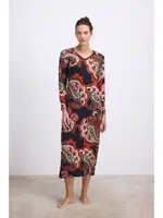 Kadın Desenli Uzun Kollu Midi Boy Elbise Anıl 11547 Siyah