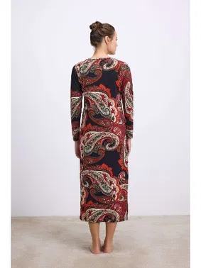 Anıl Kadın Desenli Uzun Kollu Midi Boy Elbise Anıl 11547 - Alternatif Görünüm