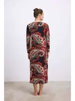 Kadın Desenli Uzun Kollu Midi Boy Elbise Anıl 11547 Siyah detay görünüm