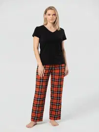 Türen Kadın Ekoseli Pijama Takımı Türen T3618/Turuncu 2