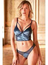 Anıl Kadın Kadife Balensiz Desteksiz Dolgusuz Yaka Detaylı Bralet Sütyen ve Slip Takım Anıl 4218