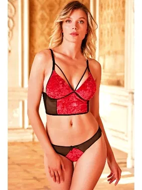 Anıl Kadın Kadife Balensiz Desteksiz Dolgusuz Yaka Detaylı Bralet Sütyen ve Slip Takım Anıl 4220