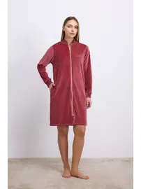 Anıl Kadın Kadife Dokulu Fermuarlı Uzun Kollu Elbise Anıl 11561