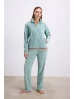 Kadın Kadife Dokulu Uzun Kollu Sweatshirt ve Pantolon Takımı Anıl 11588 Yeşil