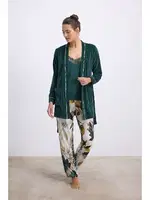 Kadın Kadife Sabahlık, Dantelli Atlet ve Desenli Pantolon Pijama Takım Anıl 11554 Koyu Yeşil