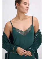 Kadın Kadife Sabahlık, Dantelli Atlet ve Desenli Pantolon Pijama Takım Anıl 11554 Koyu Yeşil görsel 4