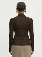 Kadın Kaşmir Ultra Yumuşak Dik Yaka Bluz Mısırlı 11227 Koyu Kahverengi detay görünüm