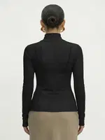 Kadın Kaşmir Ultra Yumuşak Dik Yaka Bluz Mısırlı 11227 Siyah görsel 6