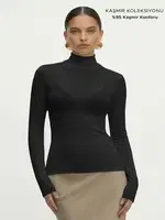 Kadın Kaşmir Ultra Yumuşak Dik Yaka Bluz Mısırlı 11227 Siyah görsel 5