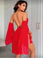 Kadın Kırmızı Dansöz Oryantal Elbisesi Fantezi Kostüm Ruselin 2266 Kırmızı detay görünüm